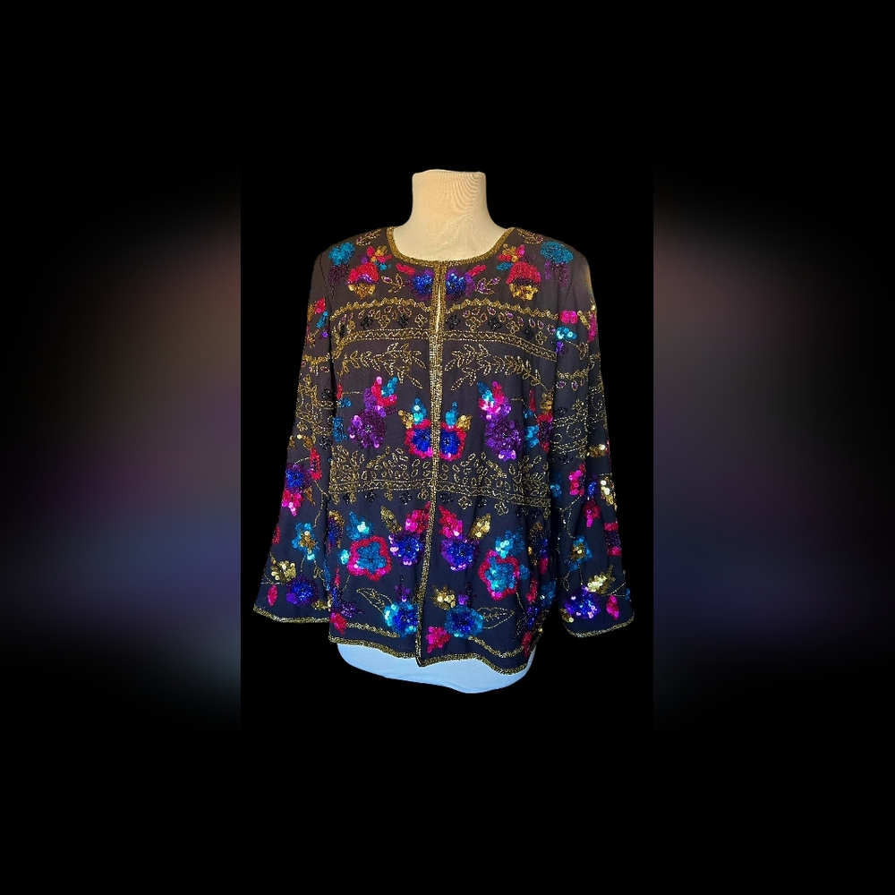 Drapers And Damons Sequin And Beaded Silk Jacket Multi Colored Size PL
